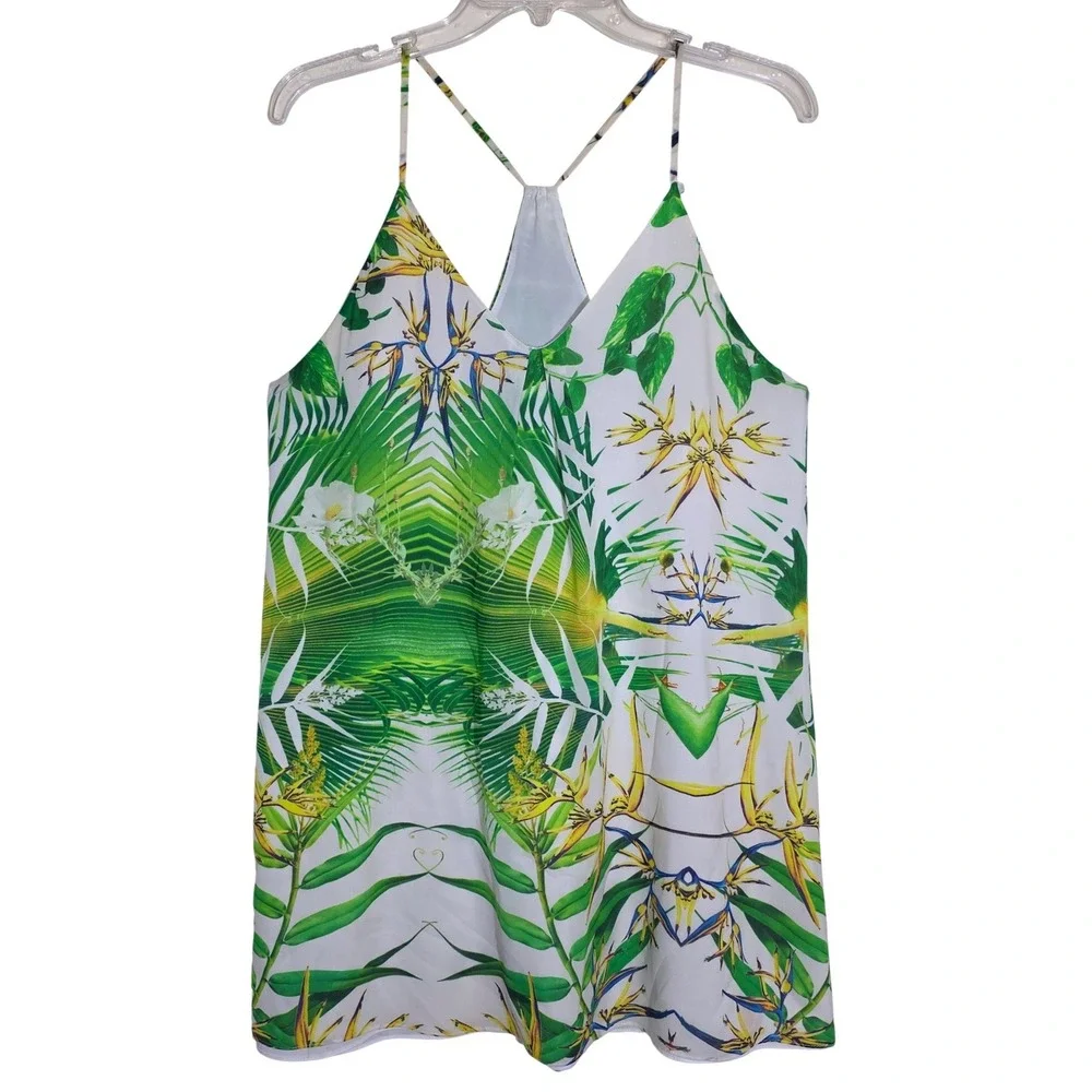 Alice + Olivia Green White Tropical Print Mini Dress